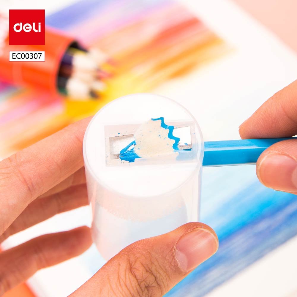 EC00307 ديلي أقلام تلوين خشبي طويل - كالاران علبة اسطوانية مع غطاء بمبراة - 12 لون EC00307